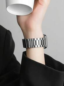 1pc Fashionable Men Apple Watch Band Apple Watch Strap Silver Stainless Steel Adjustable Watch Band Compatible With Apple Watch Series 10 Ultra2/Se/S9/S8/S7/S6/S5/S4/S3/S2/1, Gift For Both Men And Women, Replacement Strap For Smartwatch, 38mm/40mm/41mm/42mm/44mm/45mm/49mm (Watch Not Included) Compatible With Apple Watch Band