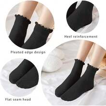 New  6 Pairs Women's Ruffle Socks Cute Ankle Socks Er Soft Breathable Cool Frilly Socks For Mary Jane Sho - Apricot+light Brown+brown+white+milky White+blac - View 2