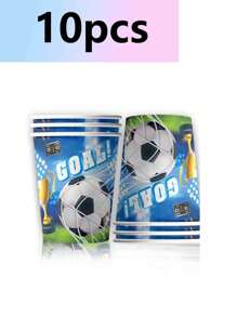 10pcs Football World Cup Match Theme Party Holiday Celebration Supplies, Disposable Paper Plates Paper Cups Paper Towels Tableware Sets Birthday Parties, World Cup Celebrations, Football Dreams, Camping Camping Travelling