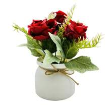 1pc Lifelike Delicate Rose Potted Plant, Suitable For Living Room Decor