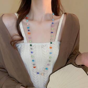 1 pièce Collier long en cristal acrylique coloré, collier à chaîne polyvalent pour pull Y2K pour femmes