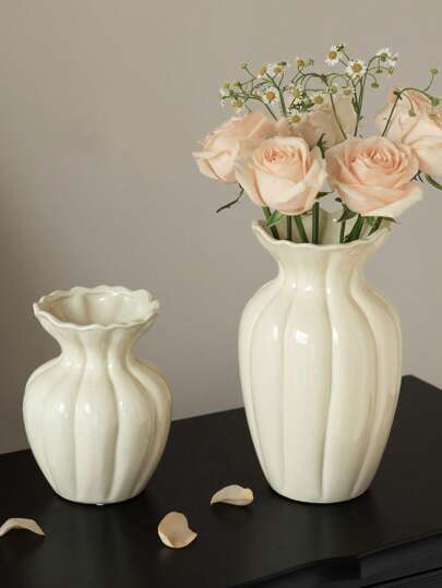 1pc Ceramic Vase, Crème Bohemian Desktop Flower Arrangement, Room, Home, Kitchen, Wedding, Dining Table, Office, Garden, Outdoor ation, Home Room Vase Glass