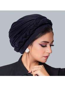 1 件波西米亚风编织简约头巾帽优雅纯色弹性头巾轻质预绑头巾无檐帽女士化疗帽