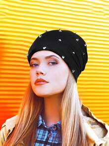 1pc Gothic Hat Unisex Goth Beanie Rivet Rock Punk Hat Stud Spike For Men Women, Black Gray,Y2K Style. - Multicolor - View 3