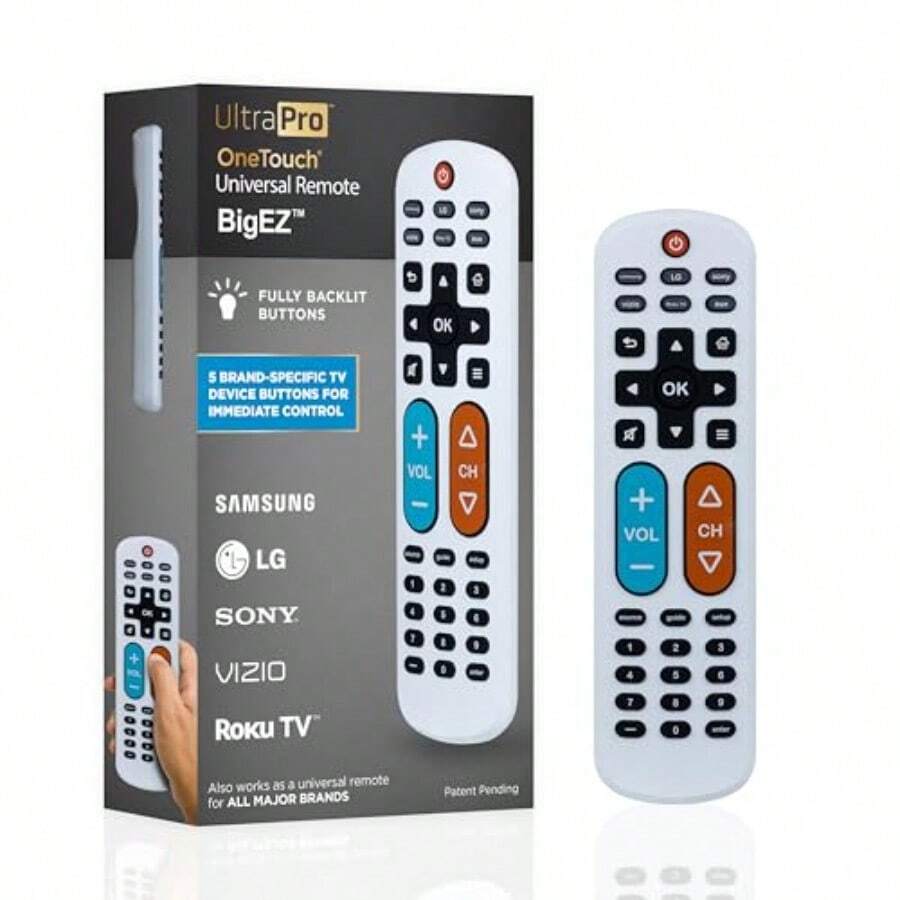 UltraPro BigEZ OneTouch Big Button Universal TV Remote For Seniors Easy To Use Replacement Remote For    Vizio Roku TV Streaming Players Backlit Buttons 2 Device White 850531f2d - 白色 - 查看 1