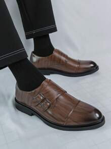 Men's Retro Double Breasted Wingtip Dress Shoes With Square Toe, Fashionable Casual Wedding Shoes
