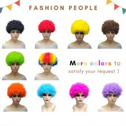 Tóc giả Afro Puff rực rỡ - Tóc giả hóa trang chú hề nhiều màu sắc dành cho tiệc tùng, người hâm mộ và sự kiện theo chủ đề, mũ lưới đàn hồi, sợi nhiệt độ thấp, hoàn hảo cho Halloween, cosplay và các buổi tụ họp lễ hội, tóc giả xoăn lễ hội (Màu sắc ngẫu nhiên, kiểu dáng ngẫu nhiên)