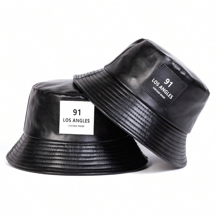 1pc Men's 91 Los Angeles Letter & Number PU Leather Bucket Hat, Fashion Casual Hat Suitable For Spring, Autumn, Travel, Beach Party - Multicolor - View 1