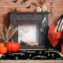 1pc Halloween Skull Pattern Printed Non-Slip Linen Kitchen Rug, Bathroom Mat, Doormat, Home Decor, Halloween Decoration, Halloween Gift, 3D Printed Rectangular, Suitable For Living Room, Bedroom, Hallway, Bathroom, Laundry Room - Polyester Carpet, Indoor & Outdoor Use
