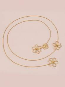 ZAA镂空花朵吊坠项链 金属质感配饰 简约气质花朵长项链 多种佩戴方式配饰 - 金色 - 查看 3