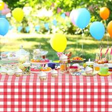 4 Pack Red Gingham Tablecloth Rectangular Red And White Checkered Tablecloths Disposable Plastic Red Plaid Table Cover For Parties, Christmas, Outdoor Picnic, Birthday, Wedding, Camping 54 * 108 - 紅色 - 查看 9