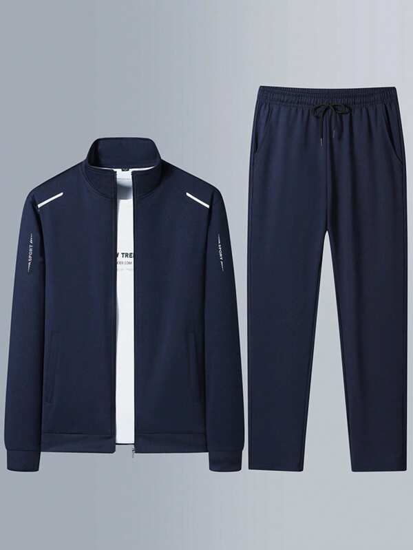 Men's Printed Sports Outfit - Casual Jacket + Pants Full Set, Suitable For Hiking, Outdoor Activities In Autumn/Winter