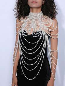 Elegant Handmade Faux Pearl Women's Shawl - Perfect For Weddings And Formal Events, Fashionable Bridal Accessory,Summer,Beach,Festival,Party - White - View 3