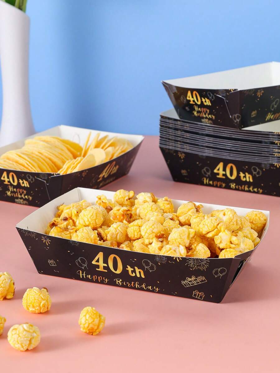 10/24pcs 40th Birthday Treat Boxes - Fries Boxes, Popcorn Boxes, Snack Boxes For Birthday Party Decoration And Movie Night, Suitable For Lunchbox, Bakery, Burger Restaurant