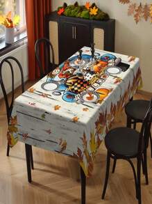 1/20pcs Autumn Harvest Festival Thanksgiving Themed White Background Maple Leaf And Cartoon Character Pumpkin Pattern Tablecloth, Suitable For Indoor And Outdoor Gatherings, Is The Perfect Choice For Autumn Harvest Decoration.