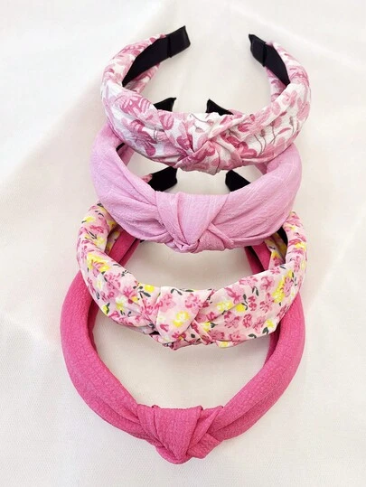 4pcs/Set Women Solid Color Leopard Floral Fabric Bow Headbands, Fashion Hair Accessories For Washing Face, Street, Everyday Use, Pink Accessories, Animal Print, Hair Accessories, Hair Band, Hair Hoop ,Hairband For Women Head Accessories