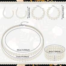 Glenmal Pearl Rhinestone Jewelry Set For Women Pearl Necklace Bracelet Earrings For Wedding Birthday Bridal Shower Tea Party - 簡約風格 - 查看 3