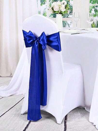 10pcs Royal Blue Satin Chair Sashes Wedding Decoration Chair Ribbon Bows Silk Chair Tie Knots Birthday Event Reception Restaurant Banquet Hotel Party Decorations