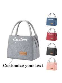 1pc Personalized Name Letter Theme Insulated Lunch Bag, Linen Blend Material, Ideal Gift For Back To School, Anniversary, Birthday Party And Special Occasions,Delicate Romance,Home & Living,Haunt Your Home,Souvenirs,Elegant Living - Multicolor - View 2