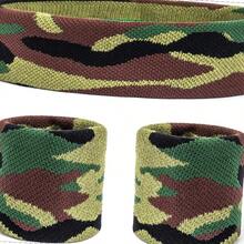 Suddora Camo Headband Wrist Band Set Camouflage Sweatbands For Basketball Tnis Working Out Gym - CamoGreen - View 2