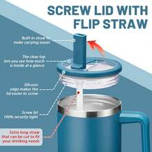 Travel Cups With Lid And Flip Straw - 40 Oz Tumbler With Handle, Cold-34H & Hot-10H Insulated Coffee Mug, Metal Hydro Thermal Jug, Spill Proof Water Bottle Fits In Car Cup Holder - 紫色 - 查看 2
