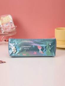 1 件装返校彩色卡通美人鱼印花铅笔盒，可爱女孩文具袋，适合随身携带 - 彩色 - 查看 6