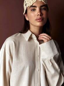 Schlichte Knopf-Langarmbluse, Damen Bluse, Frühling/Sommer neue Aprikot Farbe Damen Hemd, locker sitzende elegante Bluse, einfarbige Knöpfe, minimalistisch für Alltag und Büro, Damen Arbeitsuniform, Büromode, Lehrerin, Urlaubsoutfit, Hemd im Stil des Nationalfeiertags in Saudi-Arabien und im Nahen Osten, Collegejacke, europäische Businessmode