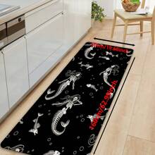 1pc Halloween Skull Pattern Printed Non-Slip Linen Kitchen Rug, Bathroom Mat, Doormat, Home Decor, Halloween Decoration, Halloween Gift, 3D Printed Rectangular, Suitable For Living Room, Bedroom, Hallway, Bathroom, Laundry Room - Polyester Carpet, Indoor & Outdoor Use
