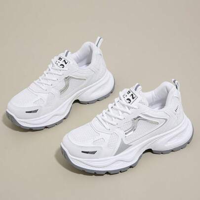 Women's Platform Casual Sneakers, Ins Style, Slim, Non-Slip, Lightweight, Breathable Mesh, Suitable For Spring & Autumn, Running & Walking
