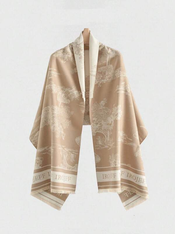 Khaki Plant Pattern Fashion Scarf, Suitable For Everyday Wear