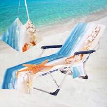 1 Stück schnell trocknender ultrafeiner Faserabdeckung für Strandstühle mit Seestern- & Muscheldesign, Blau Wellen Muster - modernes Design, ideal für Pool & Reise Utensilien, tolles Geschenk für Urlaub & Reise