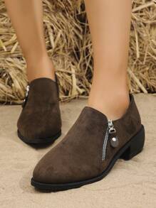 Nuova donna pompe con tacco medio a blocco opaco, scarpe casual versatili a punta con tacco retrò, per primavera e autunno