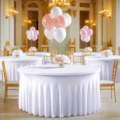 1/2 Pcs 60 Inch Round Elastic Tablecloth, White Table Cover For Wedding, Party, Graduation, Easter Birthday Banquet And Restaurant Decor