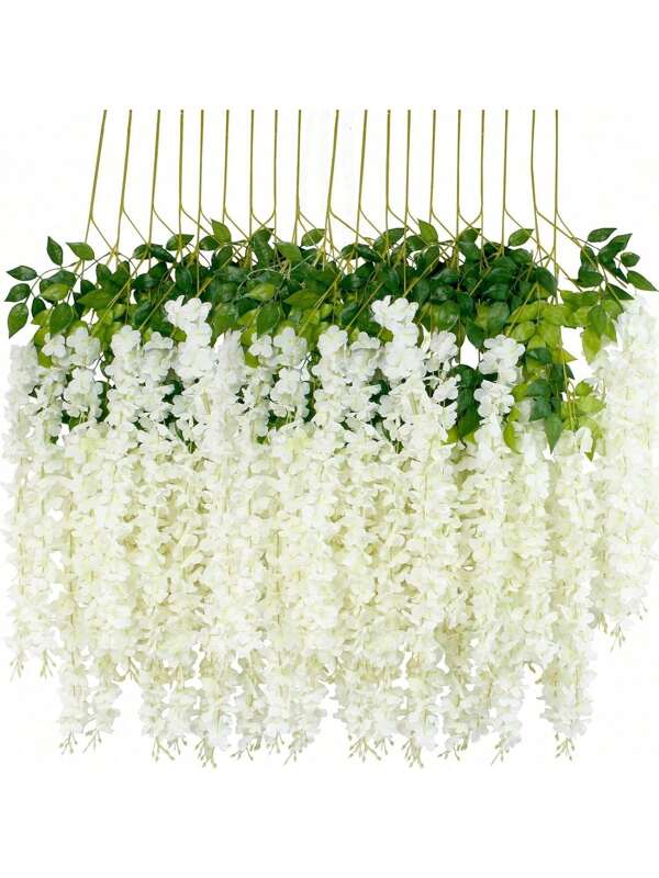 24pcs Artificial Wisteria Hanging Flowers, Wisteria Artificial Flower Fake Wisteria Vine Ratta Long Hanging Bush Garland Silk Flowers String Decorate Home Party Wedding Decor For Mother's Day, Father's Day
