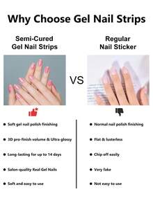 20 片半固化指甲油贴纸，凝胶疗法指甲贴纸，UV 凝胶指甲贴纸，软凝胶指甲贴纸需要灯固化，法式美甲设计，带金色亮片，持久耐用，易于粘贴和去除 - 粉色 - 查看 9