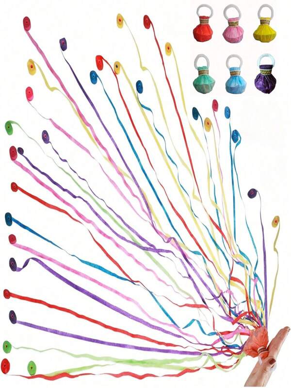 6 PCS Colorful Hand Throw Confetti Poppers Throw Streamers Poppers No Mess Paper Crackers For Wedding Birthday Party Supplies