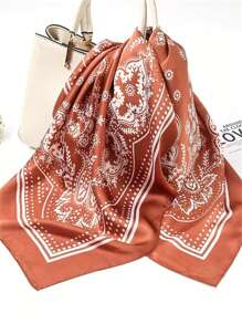 1 Stück Damen Cashew Blume Muster Bandana Schal, seidiges Material Kopftuch, Haarzubehör für den täglichen Gebrauch