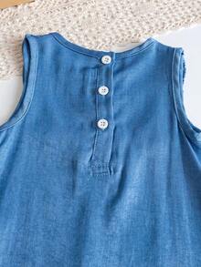 Newborn Baby Girls Cute Denim Effect Sleeveless Jumpsuit Romper, Summer