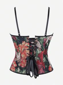 花卉印花紧身胸衣上衣，可调节肩带，塑身紧腰短款上衣，适合女士，适合派对和晚装 - 彩色 - 查看 10