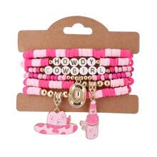 6pcs Set Western Cowgirl Themed Soft Clay Bracelets, Bohemian Style
