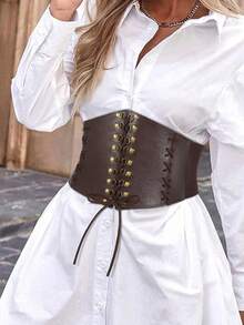 1pc Women's Coffee Color Minimalist Vintage Tie Waist Belt, Suitable For Halloween Renaissance Outfit - Brown - View 2