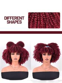 Short Afro Kinky Curly Wig With Bangs For Women High Temperature Synthetic Hair Wig Curly Afro Wigs For Women - Curly Afro Wigs Black Wig For Women Brown Gold Gradient 12 Inch Replacement Wigs Party Use Natural Black Hair Carnival Cosplay Wigs - 酒紅色 - 查看 5