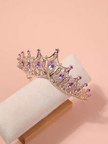 1pc Princess Crown Headpiece, Luxurious Crystal Diamond Alloy Hair Accessory For Parties, Celebrations - Purple - View 4