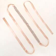 1pc Classic Heavyweight Rhinestone Champagne Satin Bridal Wedding Waist Belt Valentine's Day Accessories - Silver - View 9