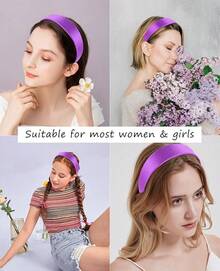 Wecoe Brown Satin Headband Women 1.6 Inch Wide Silk Headband Non Slip Fashion Neutral Colors Plain Hair Band DIY Holiday Hair Accessories For Women Girls Diademas Para Mujer Gifts - 紫色 2 - 查看 4