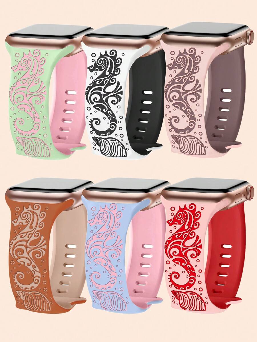 Band Compatible With Apple Watch Bands For Women 40mm 41mm 38mm 42mm 44mm 45mm 46mm 49mm, Engraved Cute Pattern Silicone Dressy Strap For I Watch Series 10 9 8 7 6 5 4 3 2 SE Ultra
