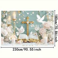 优雅的第一次圣餐横幅 - 绿叶和金色十字架设计,涤纶摄影背景适合洗礼、青少年派对或庆祝活动 - 綠色 - 查看 6