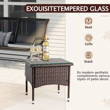 20" Patio Side Table, Outdoor Patio Wicker Square End Table, All-Weather Rattan Coffee Table W/Glass Tabletop For Backyard Deck Porch Poolside, Brown - 棕色 - 查看 2