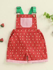 Little Baby Girl Watermelon Overalls Casual Square Neck Shorts Jumpsuit With Pockets For Summer - Green - View 6
