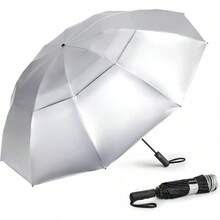 Paraguas de G4Free de 42//54/62 pulgadas, compacto, reversible, de viaje, con 10 varillas, resistente al viento y a la lluvia, doble capa, apertura y cierre automáticos - Plateado/Negro - Ver 3